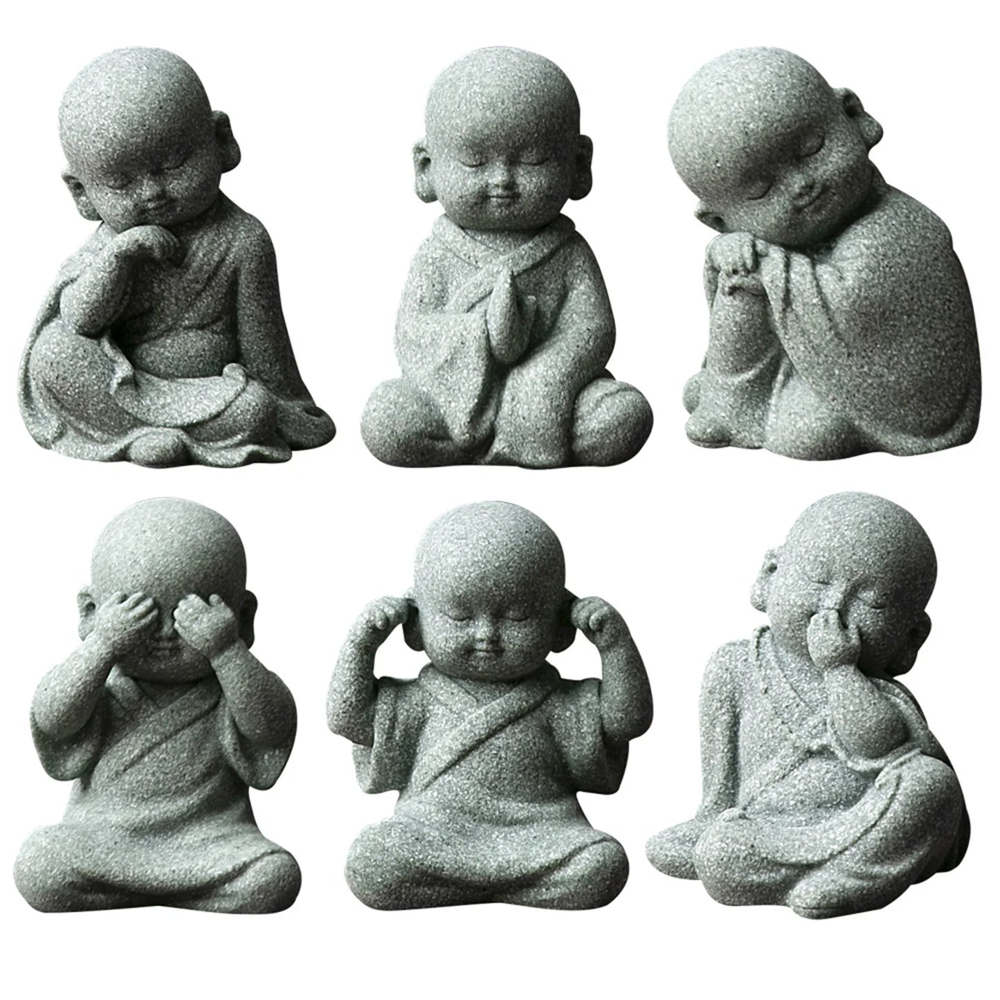 1Pcs Garden Decor Cute Buddha Stone Statue Little Buddhist Monk Buddhism Figurines Zen Garden Ornament Meditation Aquarium Decor