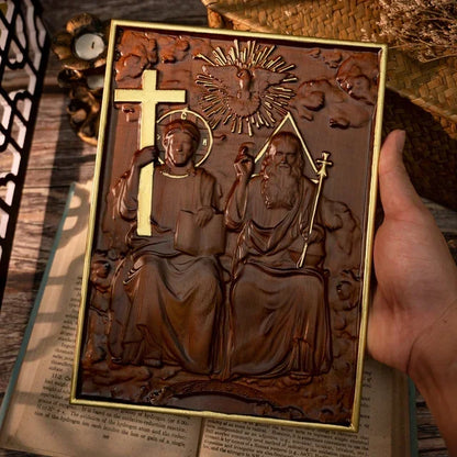 Religious Holy Statues Trinity Wood Wall Decor, Catholic Mural,Family Home Decor