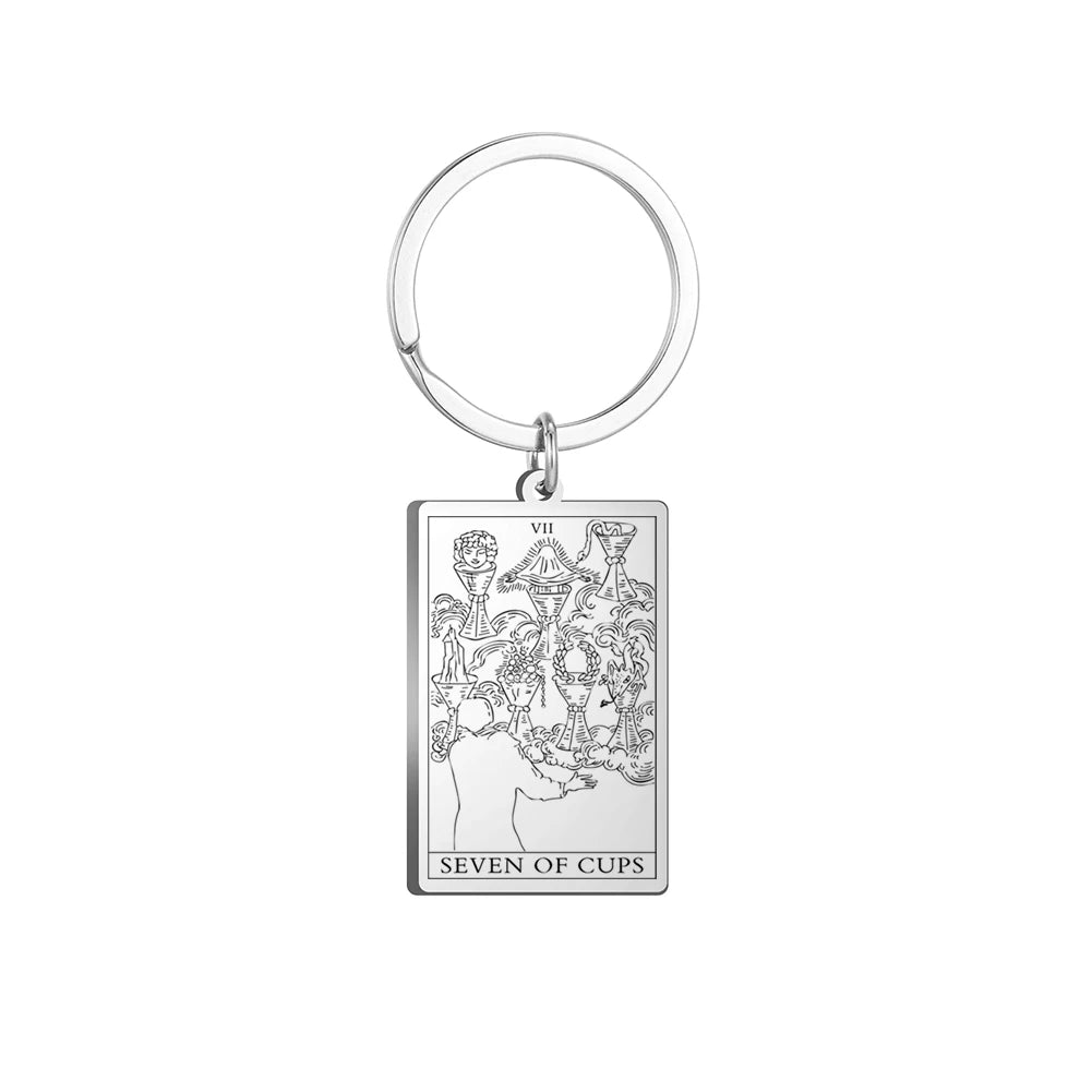 Dawapara Tarot Cards Keychains Stainless Steel Vintage Amulet Good Luck The Major Arcana Keyring Wiccan Jewelry
