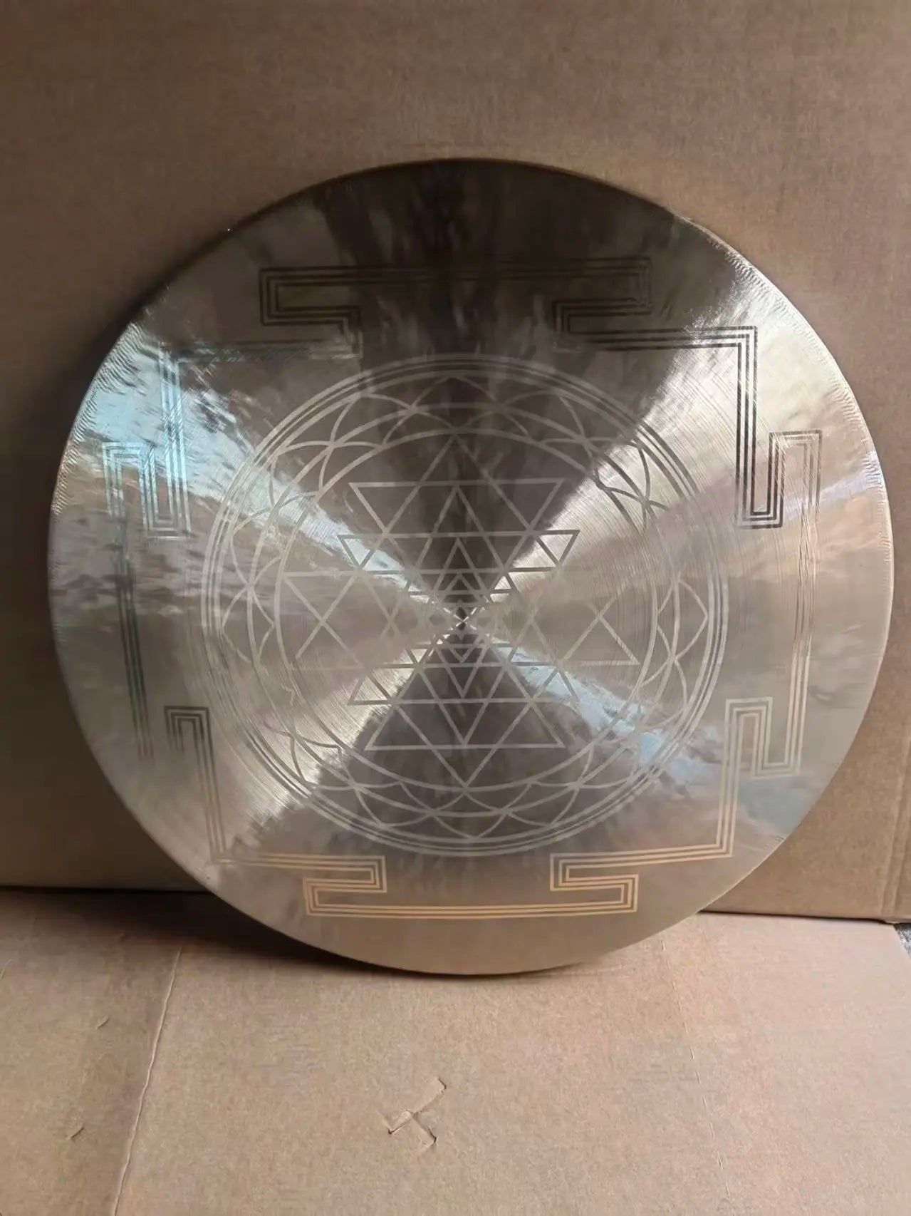 Arborea Sound Healing Gongs-Customized Sri Yantra White Chau Gong 45cm-90cm and Mallet Meditation Gong Long Sustain Percussion