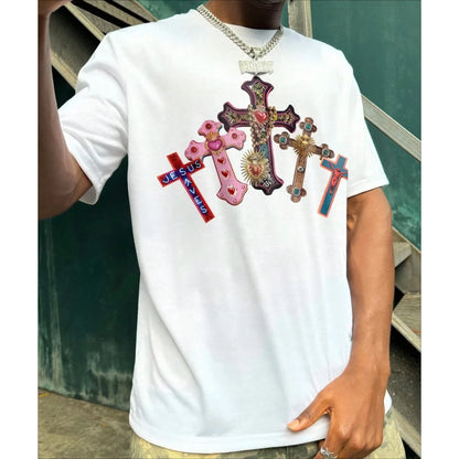 Christian Shirts for Men Jesus Faith Cross Shirt God Religious Tshirts Inspirational Oversized Graphic Y2k Tees Tops Tops Tee