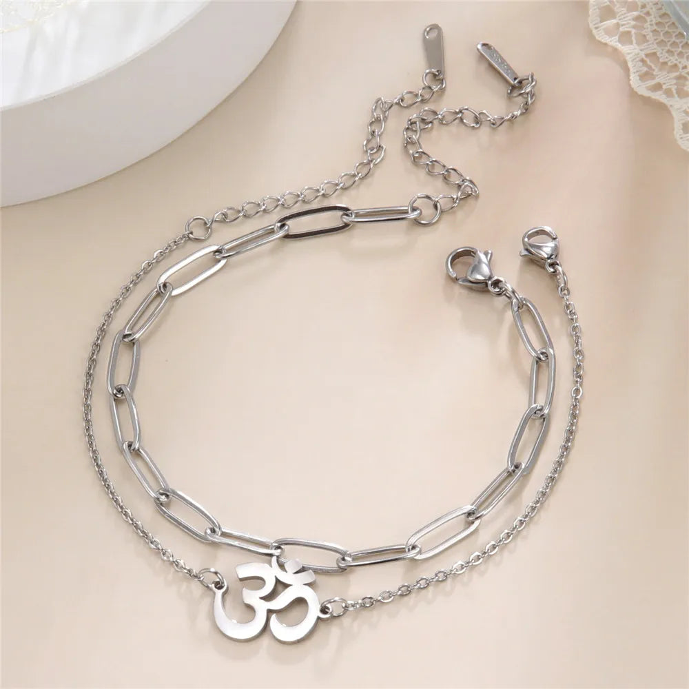 Skyrim Religious Indian Buddhism Yoga OM Bracelets on Hand for Women Men Stainless Steel Box Chain Bracelet Supernatural Jewelry