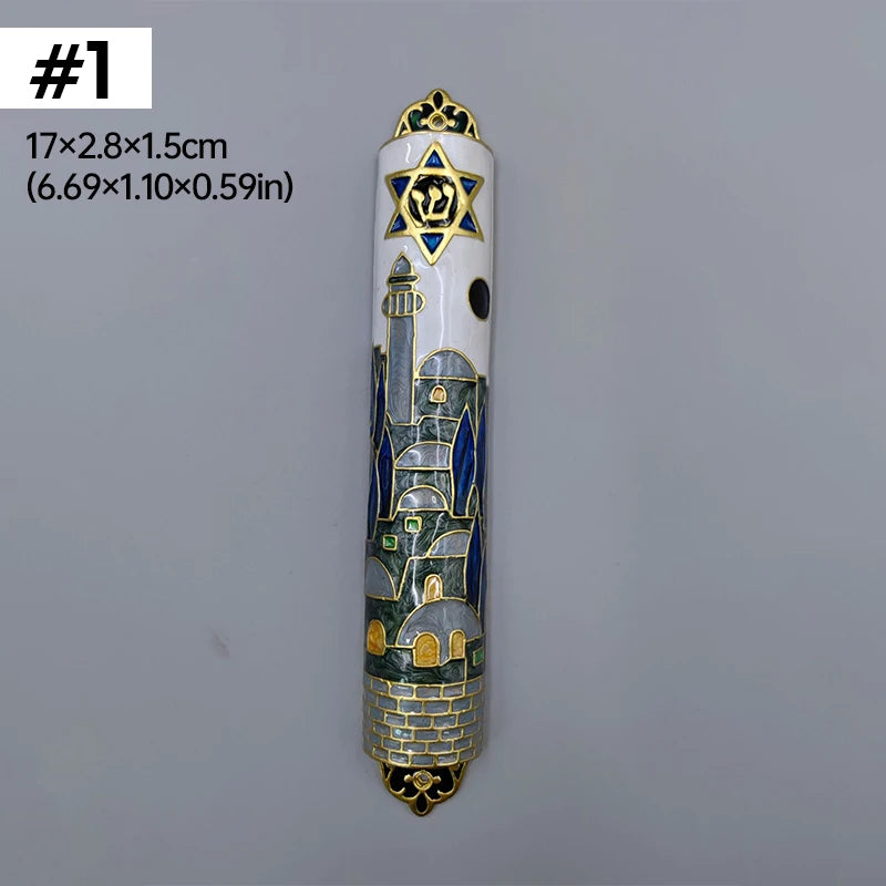 Jewish Mezuzah Case Cover Home Blessing Door Ornaments Delicate Enamel Flowers Embellished Crafts Jewish Traditional Holy Gifts