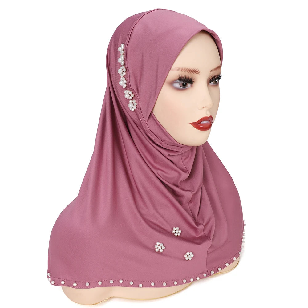 Trendy Muslim Instant Hijab Beads Bonnet Stretch Scarf Islamic Headband Jersey Hijab Headwrap Turbante for Women