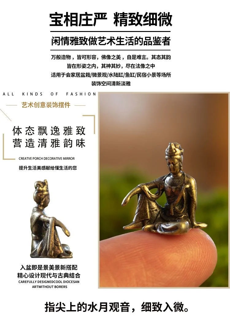 Micro Landscape Bronze Chinese Buddha Ancient Tea Ceremony Zen Moss Rockery Bonsai Sand Table Decorationfairy Garden Miniatures