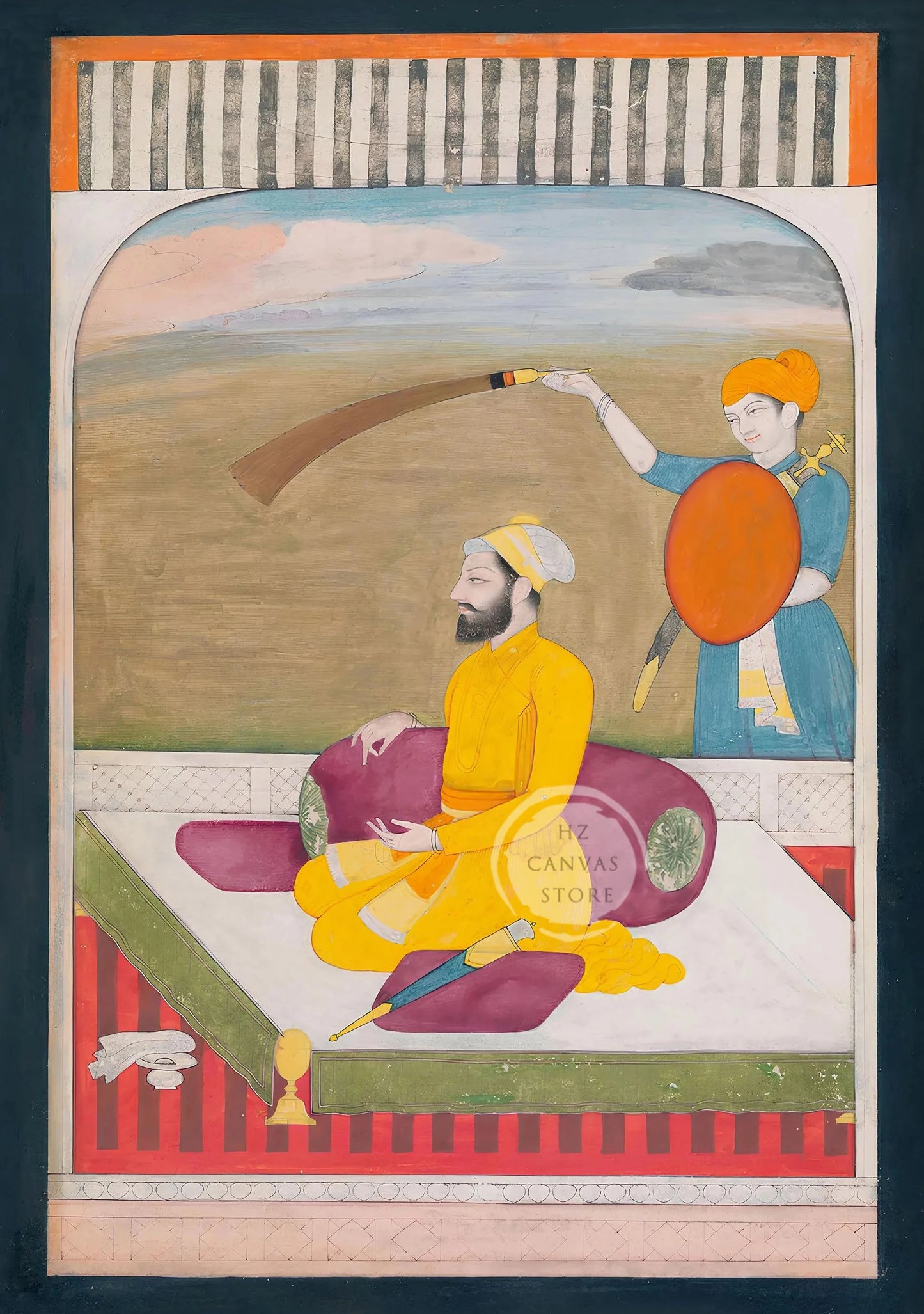 Sikh Historical Art Print of Guru Nanak Dev, Guru Ram Das, Baba Deep Singh & Maharaja Bhupinder Singh Vintage Devotional Poster