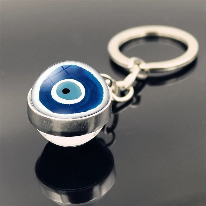 Blue Türkiye Eye of Evil Key Chain Pendant Double Crystal Glass Ball Pendant Metal Key Chain Pendant
