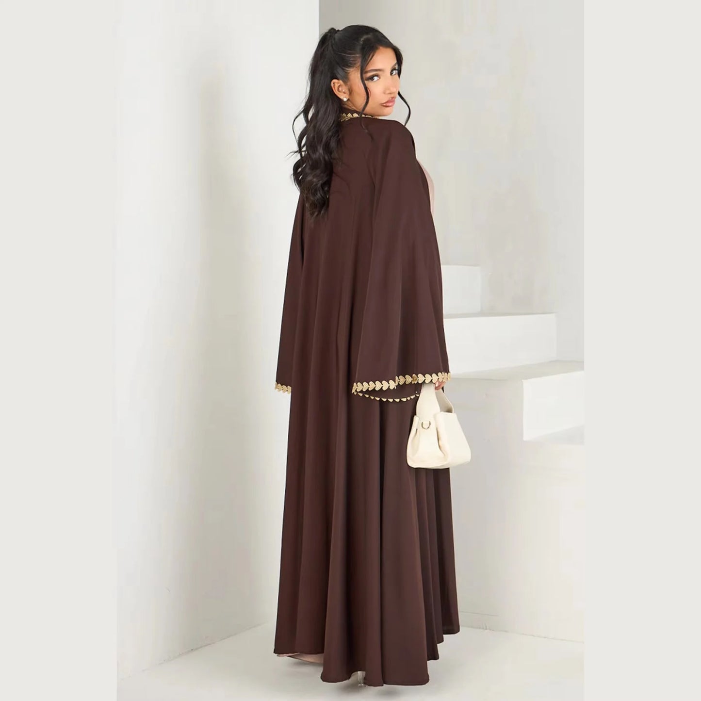 Muslim Womens Abaya with Gold Heart Loose Long Ideal for Islamic Modest Fashion Daily Wear Prayers Weddings Religious Events