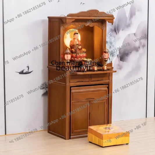 X Household Solid Wood Middle Hall Cabinet Living Room Clothes Closet Buddha Cabinet Altar Buddha Shrine Altar Cabinet
