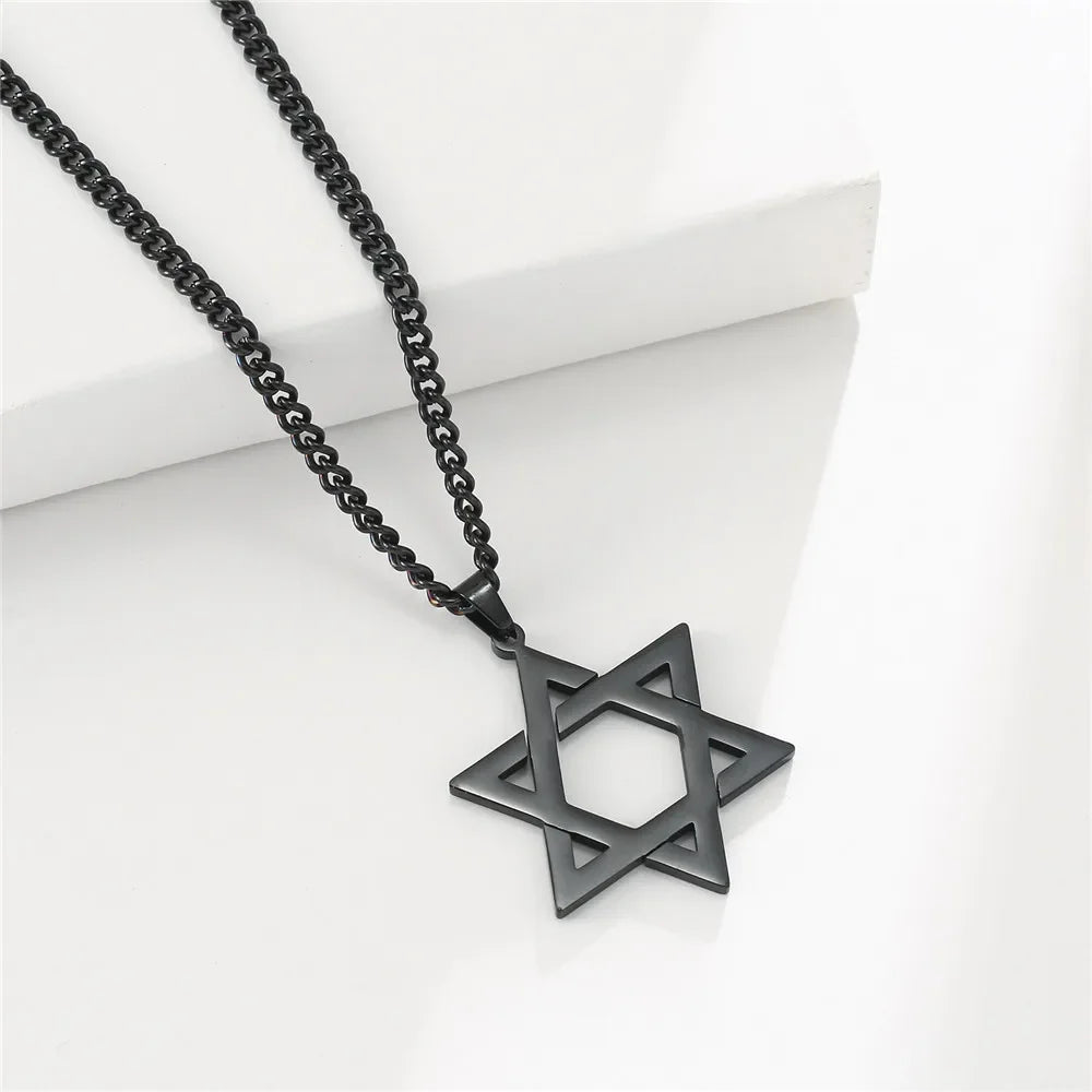 Skyrim Cutout Star of David Hexagram Choker Necklace for Men Women Gold Color Stainless Steel Chain Necklaces Jewish Jewelry