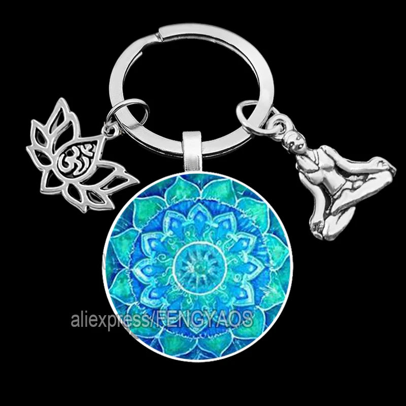 2023 Indian Buddha Meditation 7 Chakra Mandala Key Holder for Keys Psychedelic Yoga Keychain Ornament