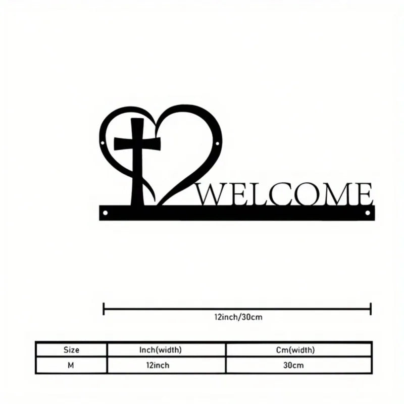 1PC Cross Heart Metal Wall Art Black Iron Religious Sign Faith Home Decor
