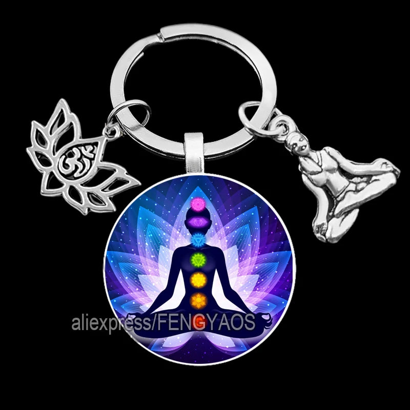2023 Indian Buddha Meditation 7 Chakra Mandala Key Holder for Keys Psychedelic Yoga Keychain Ornament