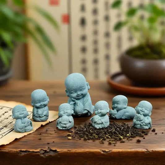 §Embracing Animal Monk Statue, Resin, Stone Zen Garden Decoration, Serene Smiling Sculpture