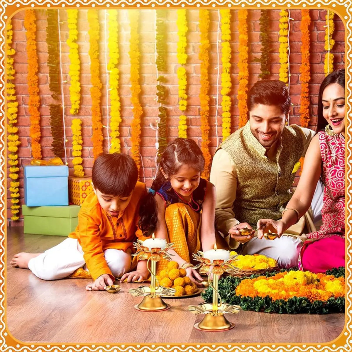 ETRT 2 Pcs Diwali Lotus Candle Holder Metal Diya for Diwali Pooja Lotus Ghee Lamp Candle Holder Indian Diyas Decorations