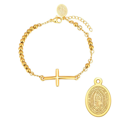 Women's Rosary Cross Virgin Mary Bracelet,Stainless Steel Vintage Charm Beaded Bracelets,Religious Prayer Jewelry Gifts