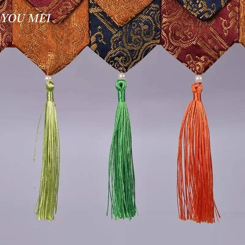 Five Buddha Statues Patterned Tibetan Curtain Flags,Colorful Embroidery Prayer Flag,1m Buddhist Item Hall Floral Hanging Curtain