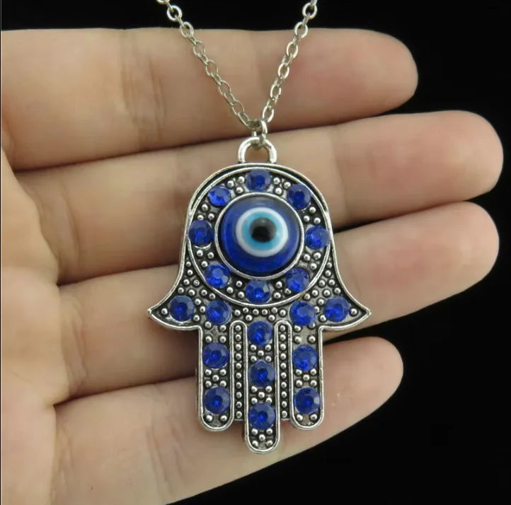 1Pc Vintage Women Turkish Evil Eye Hamsa Hand Pendant Necklaces DIY Punk Men Spiritual Hamsa Palm Lucky Amulet Collares Jewelry