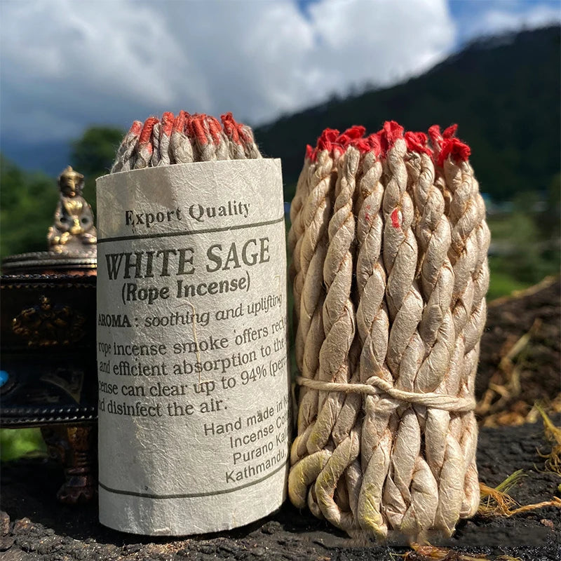 40pcs Handmade Traditional Nepal Rope Incense White Sage Cedar Aromatherapy Burning Rope Fragrance Yoga Meditation Sandalwood
