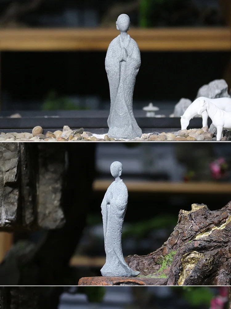 Buddha Stone Statue Little Buddhist Monks Tibetan Buddhism Figurines Zen Garden Ornament Meditation Home Aquarium Decoration