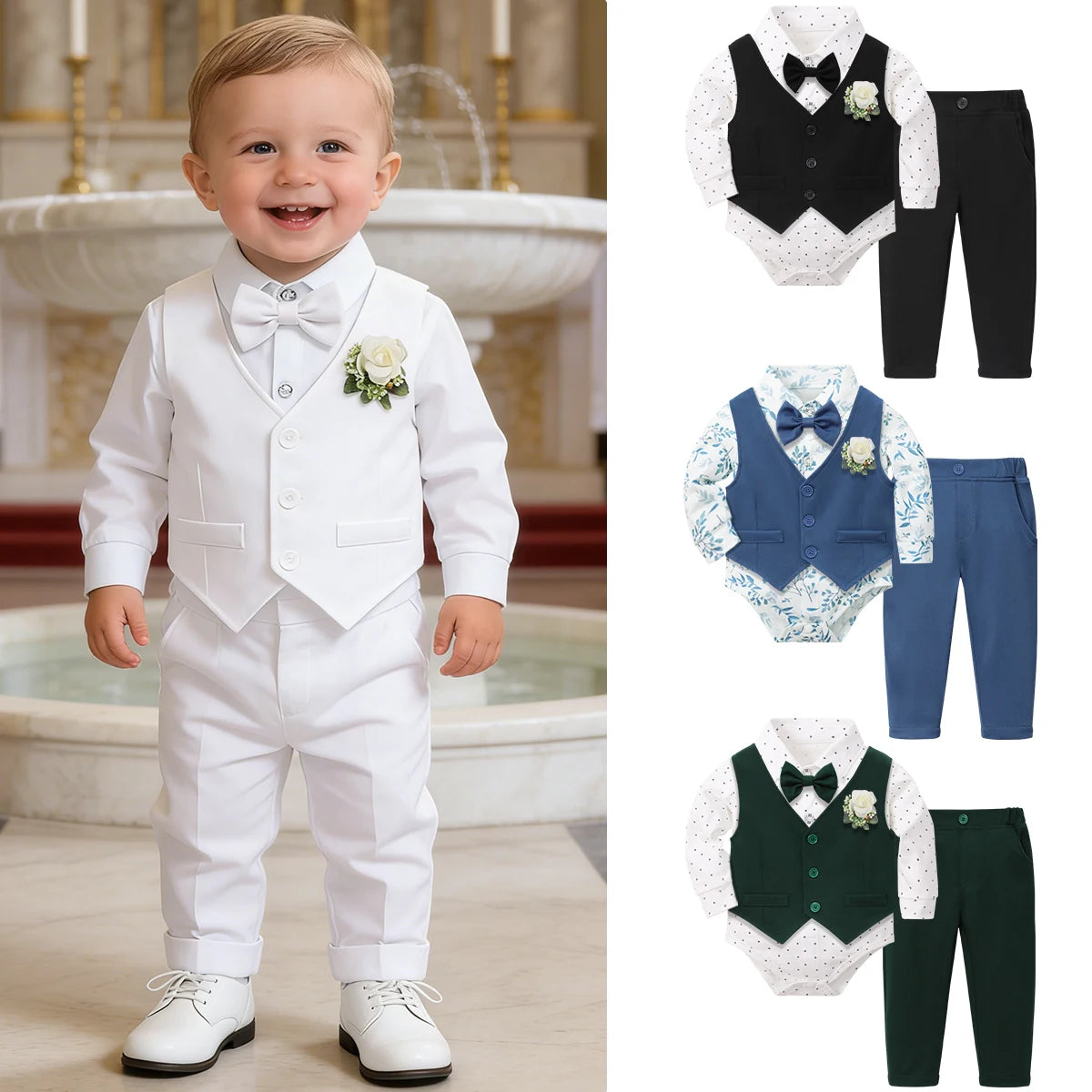 Baby Boy Baptism Outfit Infant First Easter Church Christening Suit Set Toddler Formal Wedding Birthday Party Gift Clothes