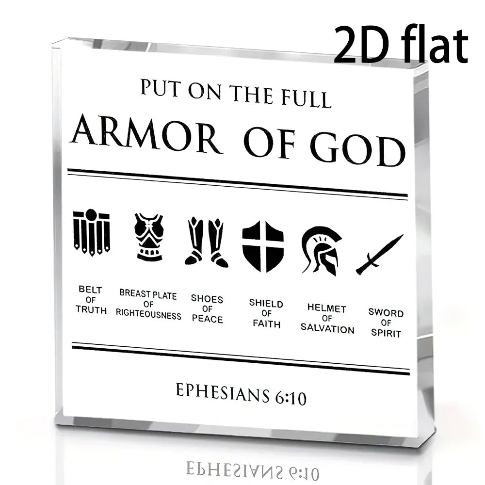 [Christian Desk Sign] Inspirational Christian Acrylic Desk Sign - 2D Flat, Full Armor of God Bible Verse Ephesians