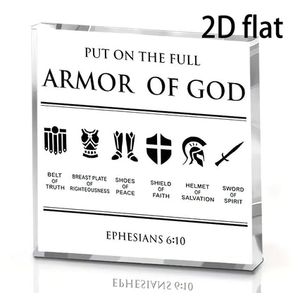[Christian Desk Sign] Inspirational Christian Acrylic Desk Sign - 2D Flat, Full Armor of God Bible Verse Ephesians