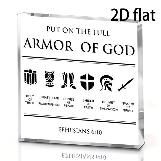 [Christian Desk Sign] Inspirational Christian Acrylic Desk Sign - 2D Flat, Full Armor of God Bible Verse Ephesians