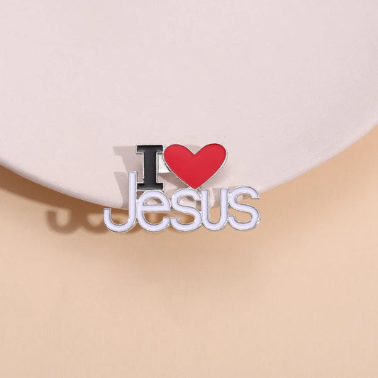I Love Jesus Enamel Pins Custom Phrase With Heart Brooches Shirt Collar Lapel Badges Simple Jewelry Gift for Kids Friends