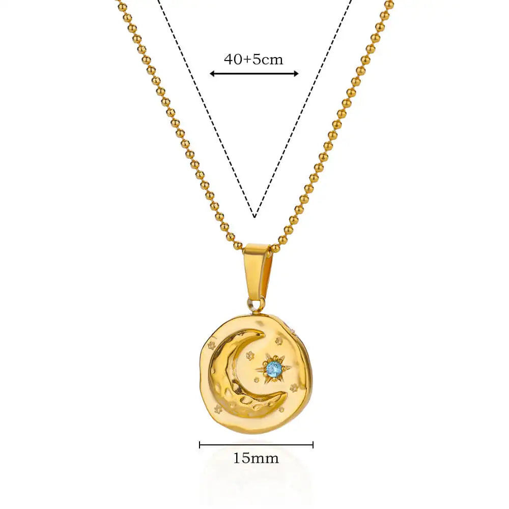 Blue Zircon Star Moon Necklaces for Women Stainless Steel Gold Color Chain Collar Wedding Necklace Jewelry Accessories Gift BFF