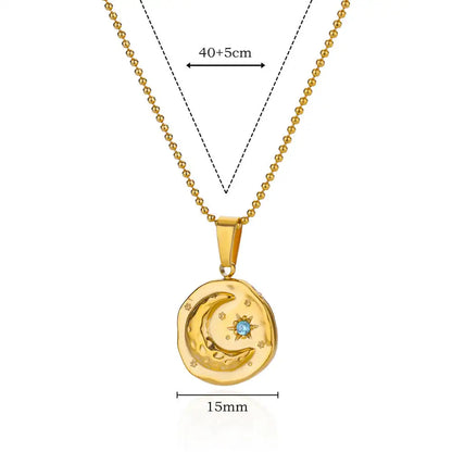 Blue Zircon Star Moon Necklaces for Women Stainless Steel Gold Color Chain Collar Wedding Necklace Jewelry Accessories Gift BFF