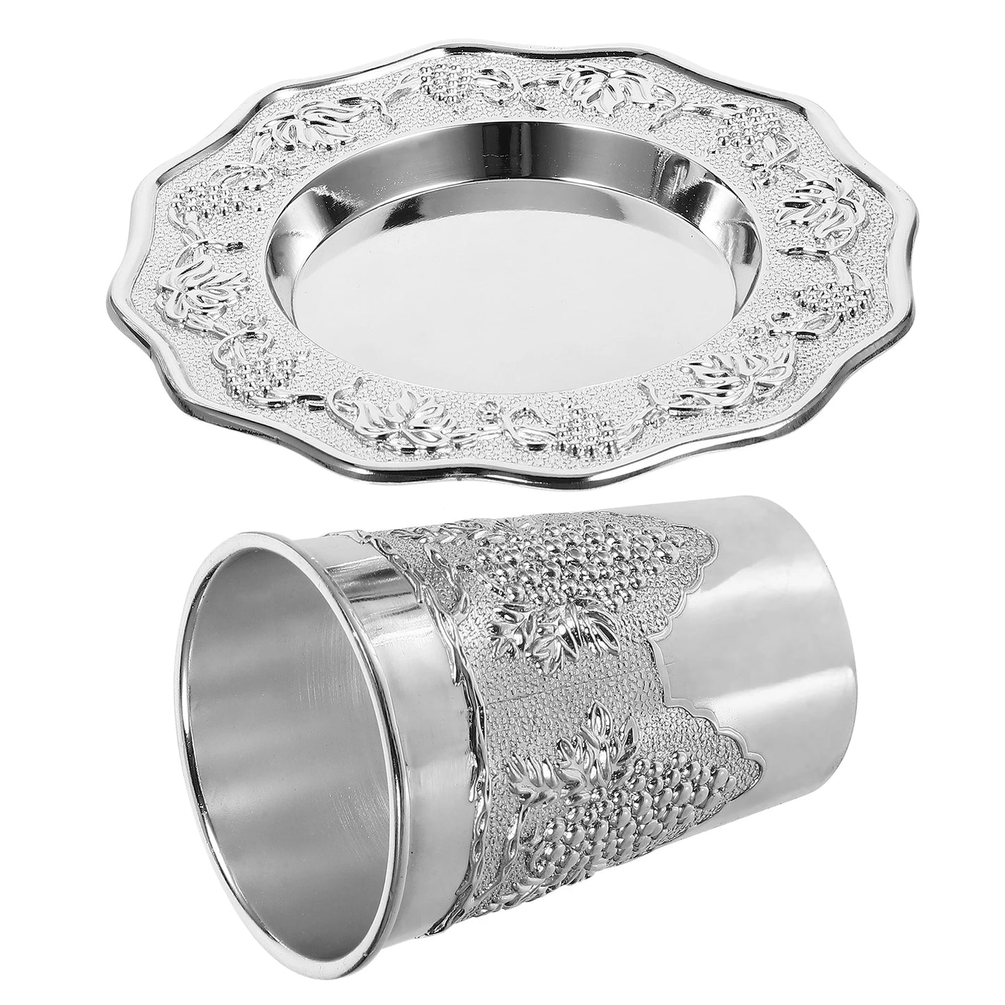1 set Sturdy Blessing Wine Glass Set Cup Plate Embossed Religious Holiday Shabbat Passover Jewish Cup Festival Ceremony Drinking