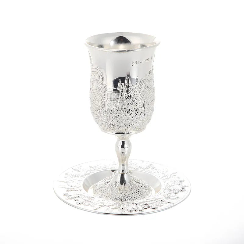 Golden Silver Cup Plated Kiddush Nickel Plated Wine Cup With Saucer Judaica Shabbos Wine Cup Passover For Shabbat Havdalah Gift