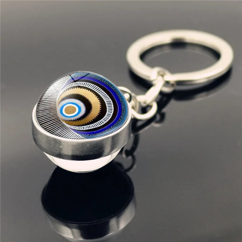 Blue Türkiye Eye of Evil Key Chain Pendant Double Crystal Glass Ball Pendant Metal Key Chain Pendant
