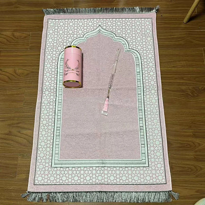 1set Islamic Prayer Mat With Rosary Beads Muslim The Spire Pattern Ramadan Prayer Mats Portable Travel Muslim Prayer Rugs Gift