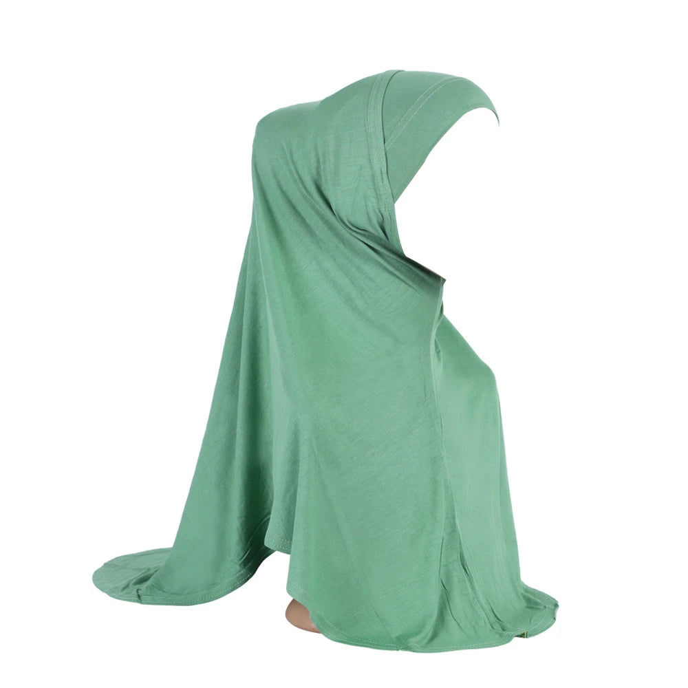Women 2 Piece Solid Color Amira Jersey Muslim Hijab Soft Stretch Head Scarf with Tube Inner Underscarf Cap Hood Prayer Turbante