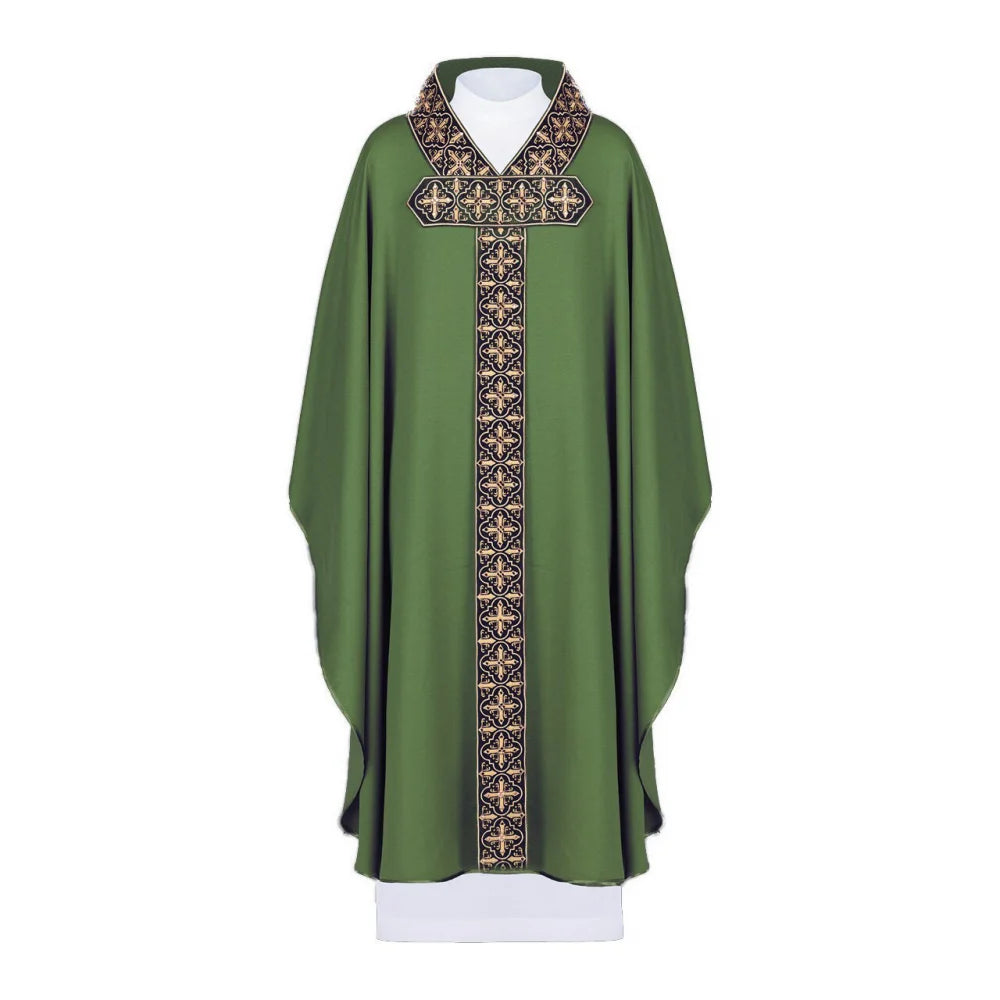 Unisex Priest Clergy Celebrant Chasuble Catholic Church Father Mass Vestments Robe for Men Women Halloween Cosplay Costume