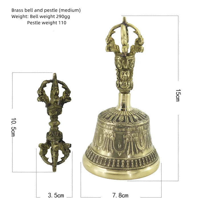 Nepalese Handmade Brass Bell Copper Handheld Gong Five-Pronged Bronze Bell Buddhist Ceremony Handbell for Meditation And Yoga