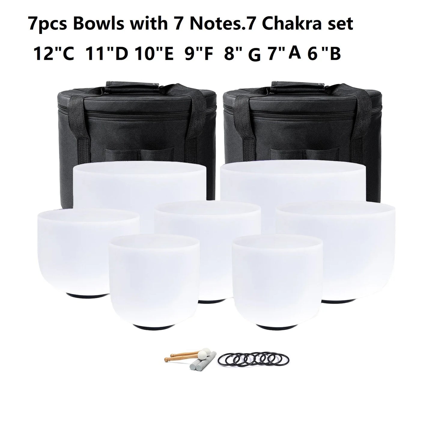 KVKA  6 -12 Inch  Frosted Quartz Crystal Singing Bowl 440hz or 432hz 7 Notes CDEFGAB Set of 7Pcs for Yoga Sound Bath Healing