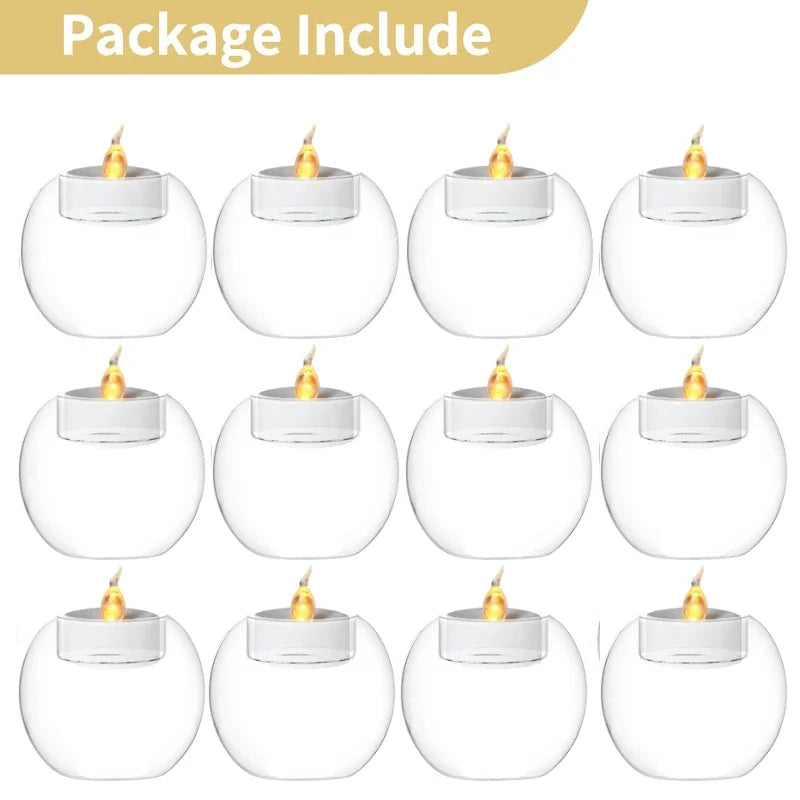 6/12Pcs Transparent Glass Candle Holder with LED Candles for Dining Home Table Centerpieces Valentine's Day Halloween