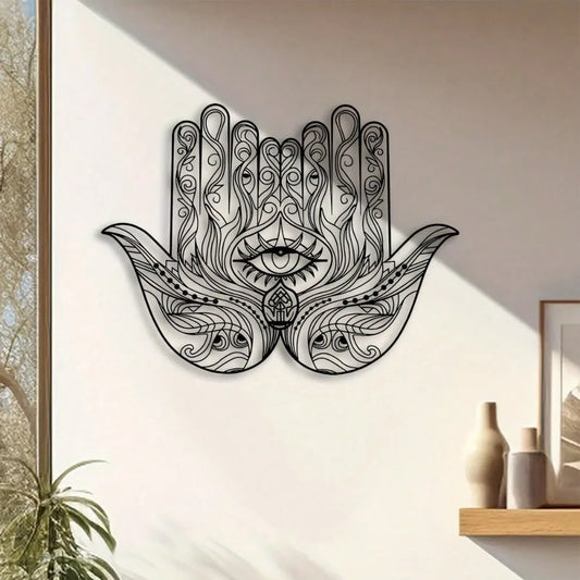 Hamsa Hand Wall Decor Metal Sculpture Evil Eye Spiritual Art Deco Rustproof Home