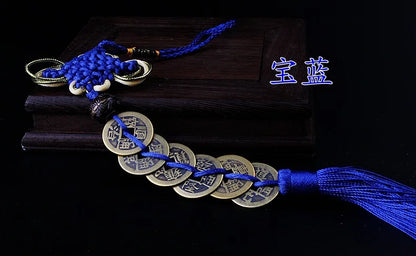Ancient 5 Copper Coins Red Chinese Knot Feng Shui Wealth Success Lucky Charm Home Car Decoration