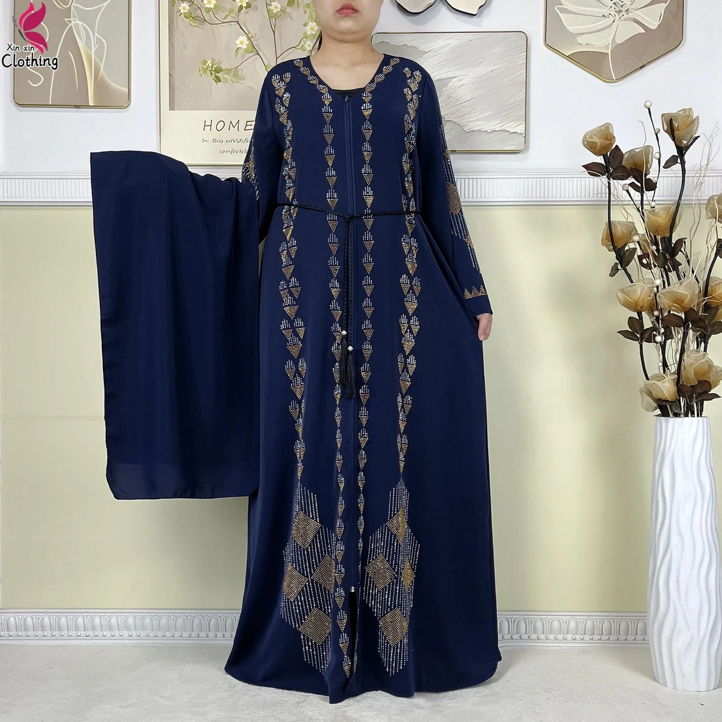 New Style Women Muslim Dress Chiffon Open Abaya 2024 Dubai Women Elegant Dress Islamic Clothing Zipper Cardigan Abaya With Scarf