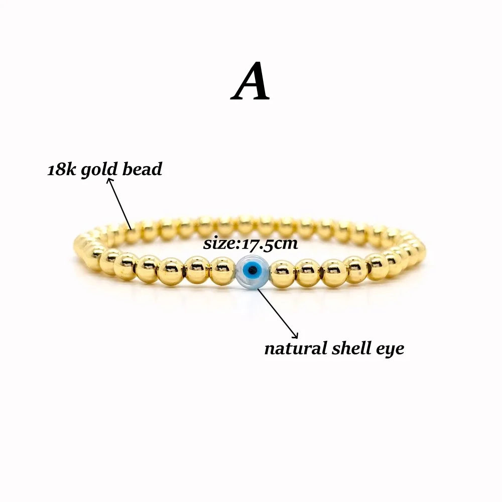 Vlen Evil Eye Bracelet for Women Hamsa Hand Protection Jewelry 18K Gold Plated Adjustable Stretch Pulsera Spiritual Gift for Her