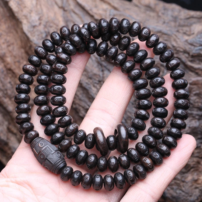 Natural Ebony Tibetan Prayer Turning Wheel Six-Character 8Mm 108 Beads Mara Necklace Rosary Beads