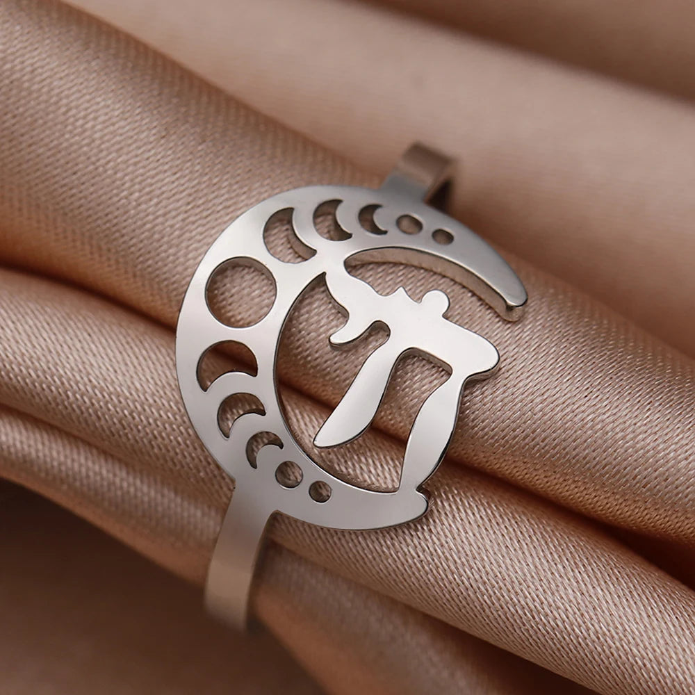 Dawapara Classic Map Women Ring Jewish Chai Hebrew Letter Life Symbol Jewish Jewelry Judaic Stainless Steel Wedding Band