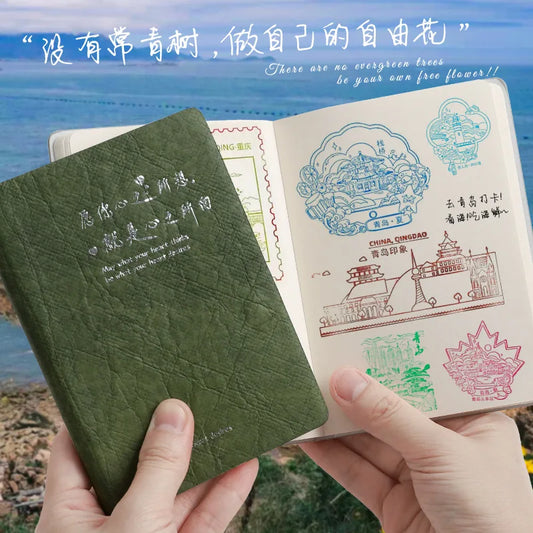 No Anxiety Pleated Leather Face Book A6 Blank Thickened Pocket Notebook Stamp Collection Diary Travel Stamp Book