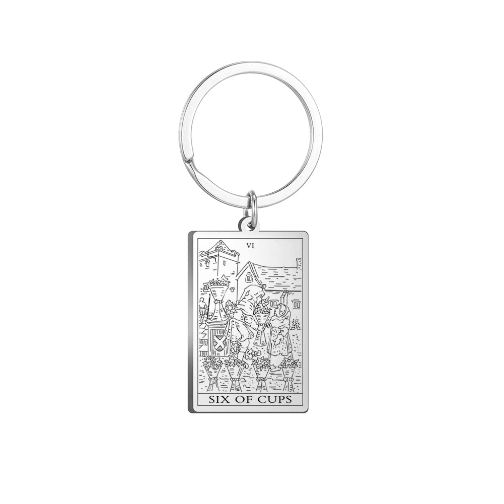 Dawapara Tarot Cards Keychains Stainless Steel Vintage Amulet Good Luck The Major Arcana Keyring Wiccan Jewelry