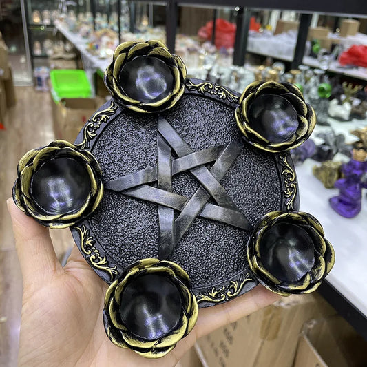 Crystal Ball Holder Astrology Pentacle Altar Plate Resin Tealight Holder Tray Witchcraft Altar Supplies Home Decor