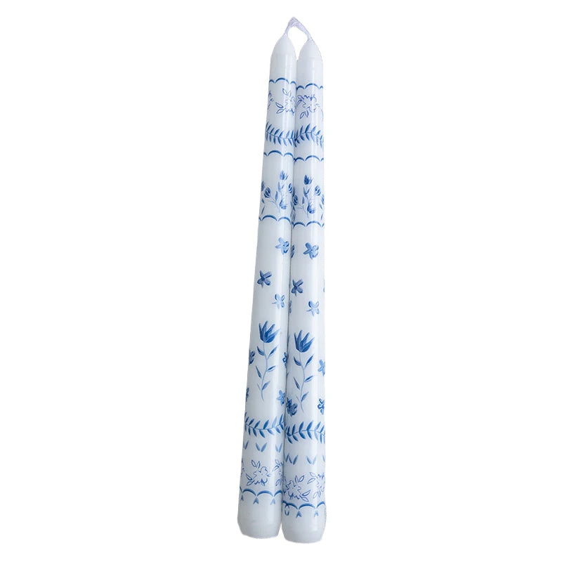 2pcs/set Scented Candles Chinese Hand-painted Blue And White Porcelain Long Candle Soy Wax Candles Party Wedding Home Decor